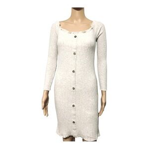 Stella Tweed cardigan oatmeal button detail Ribbed Dress Small off shoulder